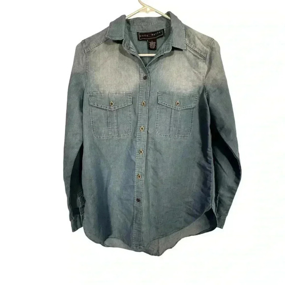 Polly & Esther Floral-Embroidered Button Up Shirt Chambray Women's Top S NWT - Picture 2 of 13